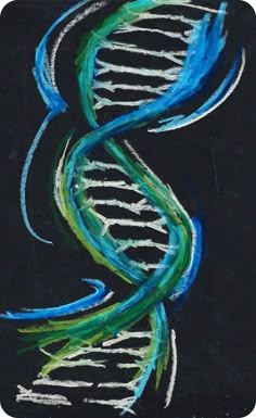 an image of a painting with blue and green lines on black paper in the shape of a double - stranded structure