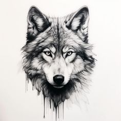 a drawing of a wolf with a rose in its mouth