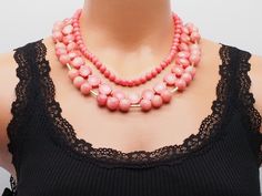 multistrand coral necklace, big bold unusual women necklace, gemstone bohemian healing beaded natural stone chunky bib statement necklace Necklace Big, Coral Gemstone, Have A Shower, Coral Necklace, Necklace Gemstone, Chunky Necklace