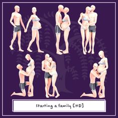 the stages of breasting a family in different poses and positions, with text below