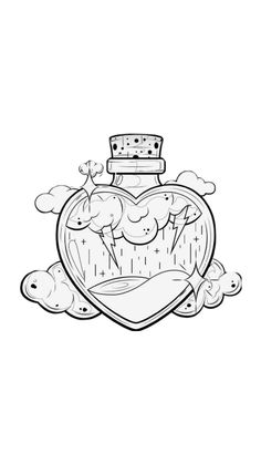 a drawing of a heart with clouds and rain inside