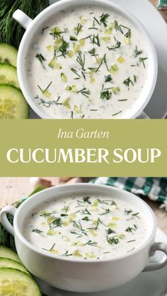 Ina Garten Cucumber Soup Cold Cucumber Soup Recipe, Cold Cucumber Soup, Cucumber Soup, Cucumber Yogurt, Favorite Soups, Chilled Soup, Healthy Appetizer, Soup Appetizers