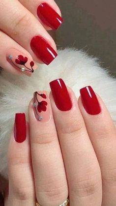 Nailart Tutorial, Bridal Nail Art, Red Nail Art, Spring Acrylic Nails, Square Nail Designs, Red Nail