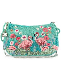 #ad Great Shopping Mary Frances Flirty Flamingos Crossbody, Fashion Women's Bags Mary Frances Handbags, Cactus Rose, Mary Frances, Beautiful Handbags, Pretty Bags, Beaded Bags, Tropical Paradise, Metallic Logo, Embroidered Flowers