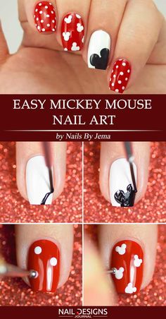 Mouse Nail Art, Mickey Mouse Nail Art, Disneyland Nails, Nailart Tutorial, Mouse Nails, Disney Nail Designs, Mickey Mouse Nails, Minnie Mouse Nails, Mickey Nails