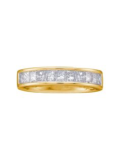 a yellow gold wedding band with princess cut diamonds