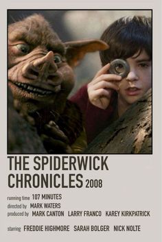 an advertisement for the spiderwick chronicles, featuring two children looking through magnifying glasses