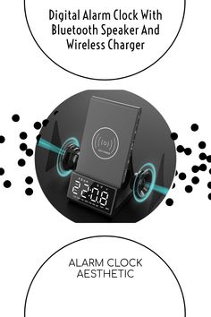 an alarm clock with bluetooth speaker and wireless charger is shown in this graphic