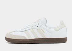 Exclusive to JD. Step into a 3-Stripes icon with these women's Samba OG trainers from adidas Originals. In a White and Alumina colourway, these low-top classics have a leather upper with a suede T-toe that nods back to the original. Featuring a tonal lace fastening and a cushioned insole for a comfy fit, they're sat above a Gum rubber outsole for terrace-inspired grip. Finished off with the 3-Stripes and Gold Metallic Trefoil branding. | JH6478 Samba Shoes, Baby Clothes Sale, Kids Clothes Sale, Nike Boots, Capsule Outfits, Nike Shox, Nike Air Max 95, Jacksonville Jaguars