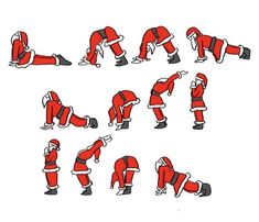 santa yoga set in various poses and positions