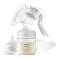 the philips avent bottle with its lid open and it's attached to an infant pacifier