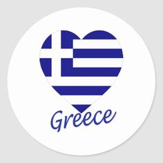 i love greece sticker with the greek flag in the shape of a heart and the word