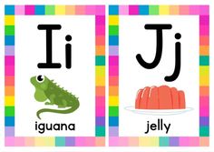 two pictures with the words i, j and j in different languages on them are colorful squares