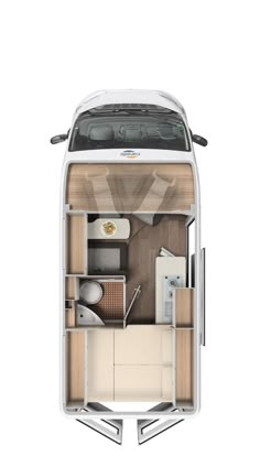 the interior of a small motor home