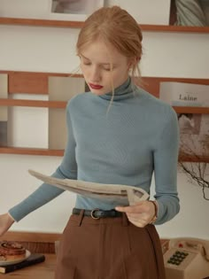 Blue Vintage Outfit, Blue Turtleneck Outfit, Gentle Outfits, Soft Blue Outfit, Turtle Neck Outfit Women, Turtle Neck Outfit, Brittany Blue, Turtleneck Outfits, Blue Turtleneck