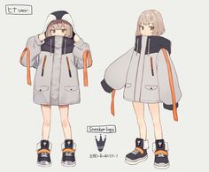 an anime character is wearing a coat and sneakers