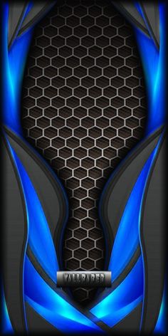 an abstract blue and black background with some metal mesh in the center, as well as he