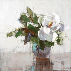 a painting of white flowers in a vase