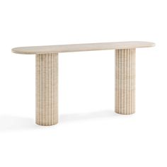 a white table with two columns on it