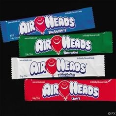 three air heads candy bars are stacked on top of each other