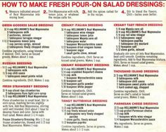 the instructions for how to make fresh pour - on salad dressings