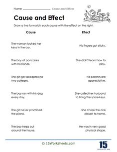 the cause and effect worksheet is shown in this printable version for children