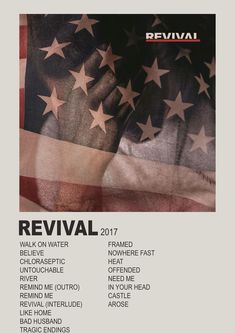 a poster for revival festival with the words revival written in black and white on an american flag