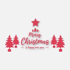 merry christmas and happy new year greeting card with red paper cut trees on white background