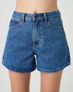 These denim shorts feature a high rise waist, a line style, belt loops and pockets. Denim Short, Mix Match, Denim Shorts, Knitwear, Women's Fashion, High Rise, A Line, Top Outfits, Long Sleeve