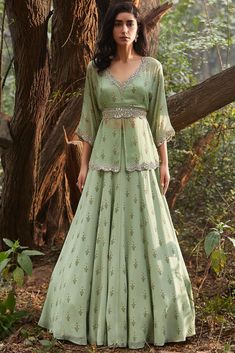 Designer Lehengas: Buy Bridal Lehengas, Wedding Lehengas 2023 Long Lengha Blouse, Ghagra Long Blouse Designs, Georgette Gowns Western, Palazzo Pant With Crop Top And Coat, Long Skirt Outfits Indian Wedding, Skirt And Long Top Indian, Gowns From Saree Designs, Peplum Top Sharara Set, Sharara Pattern Dress