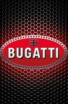 the word bugatti on a black background with red and silver circles around it