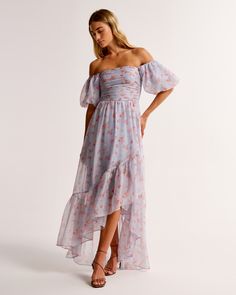 Women's Emerson Off-The-Shoulder Drama Maxi Dress | Women's Dresses & Jumpsuits | Abercrombie.com Dresses Full Length, Full Length Dresses, Flattering Maxi Dress, Women's Maxi Dresses, Neutral Dresses, Voluminous Skirt, Wedding Attire Guest, Full Length Dress, Organza Fabric