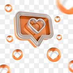 an orange and white heart shaped icon with bubbles on the bottom, as if it were floating