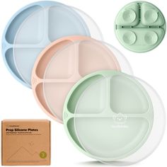 three plates and one box with four compartments