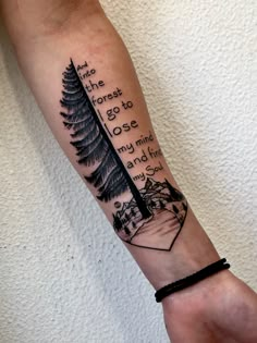 Mens Outdoors Tattoo Ideas, Into The Forest I Go Tattoo, Outdoor Adventure Tattoos, Small Nature Tattoo Ideas, Forest Tattoos Women, Mens Forearm Tattoos Ideas Unique, Nature Tattoos Men, Cow Tattoos For Women, Alaska Tattoo Ideas