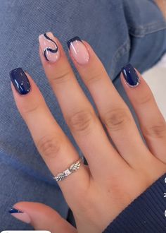 Nail Art Square Nails, Hawaii Nails, Navy Blue Nails, Simple Gel Nails, Casual Nails, Her Nails, Short Acrylic, Short Nail