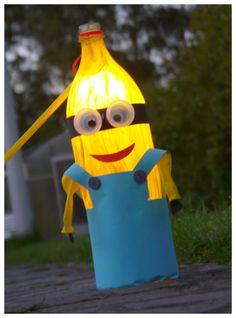 a paper bag with a light up banana in the shape of a person