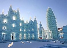 an ice castle is shown in the middle of winter