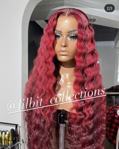 Burgundy Crimps Weave, Burgundy Crimped Hair, Crimped Red Hair, Dark Red Lace Front Wig, Christmas Hair Color Ideas, Christmas Hair Color, Lace Fronts, Crimped Hair, Beautiful Hair Color