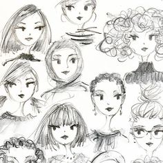 a bunch of sketches of people with different hair styles