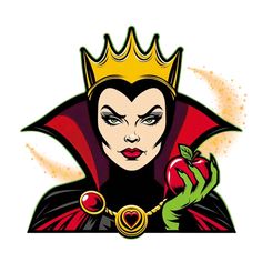 evil queen holding an apple in her hand