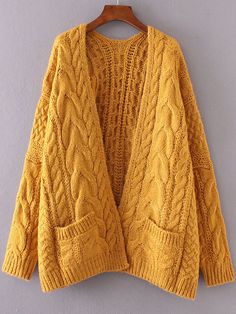 Long Brown Cardigan, Mustard Yellow Cardigan, Long Cable Knit Cardigan, Mustard Yellow Top, Mustard Top, Chunky Cable Knit Cardigan, Mustard Cardigan, Long Sweater Coat, Embellished Cardigan