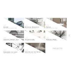 an image of architecture brochure with many different architectural details in white and black