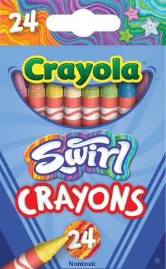 crayons are in the package with different colors and designs on it's packaging