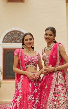 Explore lehengas, saris and jackets in romantic tones like sea blue, dusty rose and ash with intricate zardozi work, metallic bead work, French knots and multi-colored thread work. A collection of soft pastels for the bride, that encompases all her wedding dreams coming true. Embroidery And Stitching