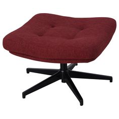 a red chair with black legs and an upholstered seat pad on the back