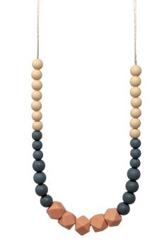 a necklace with wooden beads and two different colors