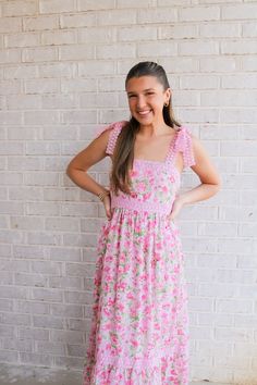 Floral print ribbon tie midi dress with lace trim!!! Perfect for all the spring showers & summer! fits tts! Model is wearing a small! Spring Showers, Dress With Lace Trim, Spring Shower, Printed Ribbon, Ribbon Tie, Dress With Lace, Summer Fits, Pink Dress, Pink Floral