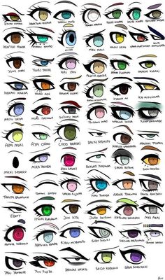 an eye chart with different colored eyes and the names of each iris's colors