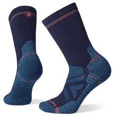 The cushioning on the entire Hike Full Cushion Crew sock provides added protection and warmth for those chillier hikes. This year’s sock offers Indestructawool™ technology with extended durability zones for a stronger, longer-lasting sock. Add in the smoothed-out toe seams that enhance in-shoe fit and comfort, and you know your trek will be more enjoyable than ever. So get out and get moving on those trails! | Smartwool Women's Hike Crew Socks in Deep Navy | Size: Medium Hiking Socks Womens, Cold Weather Hiking, Waterproof Socks, Woman Hiking, Smartwool Socks, Walking Socks, Women Crew Socks, Hiking Socks, Sport Outfit Woman